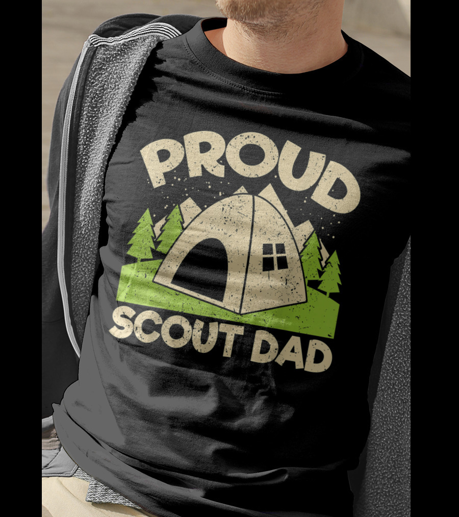 Proud Scout Dad Camping Tent With Trees T-Shirt