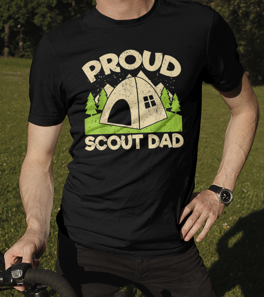Proud Scout Dad Camping Tent With Trees T-Shirt