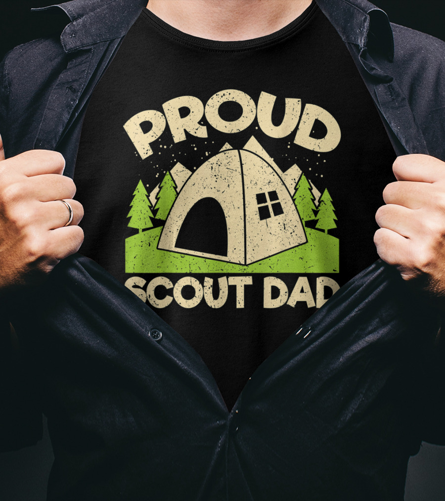 Proud Scout Dad Camping Tent With Trees T-Shirt