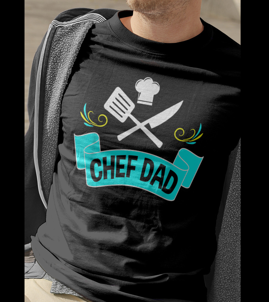 Chef Dad Cooking Daddy Banner With Chef Hat And Cooking Tools T-Shirt