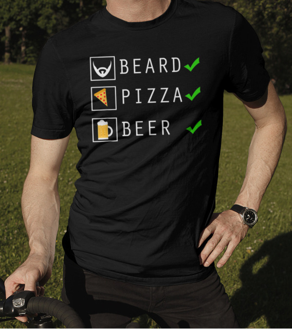 Beard Pizza Beer Lover Funny Men’s Checklist T-Shirt