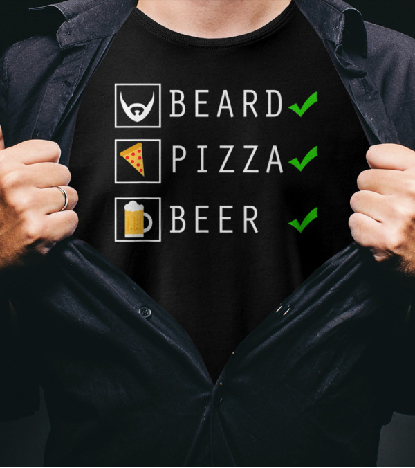 Beard Pizza Beer Lover Funny Men’s Checklist T-Shirt