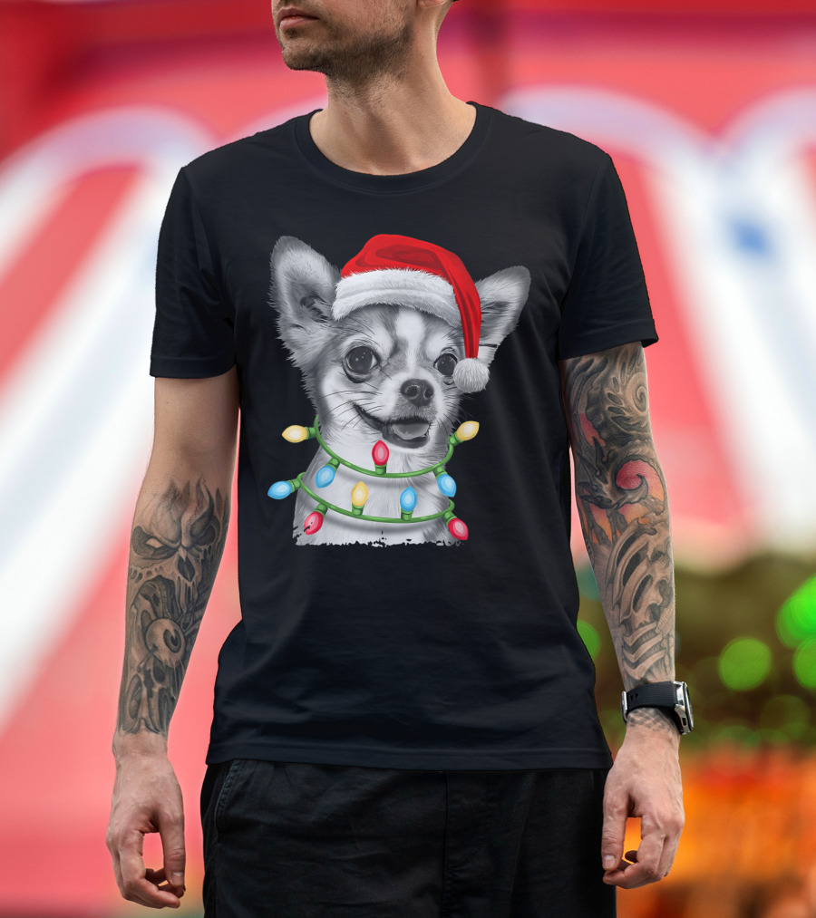 Chihuahua Santa Hat Christmas Lights T-Shirt