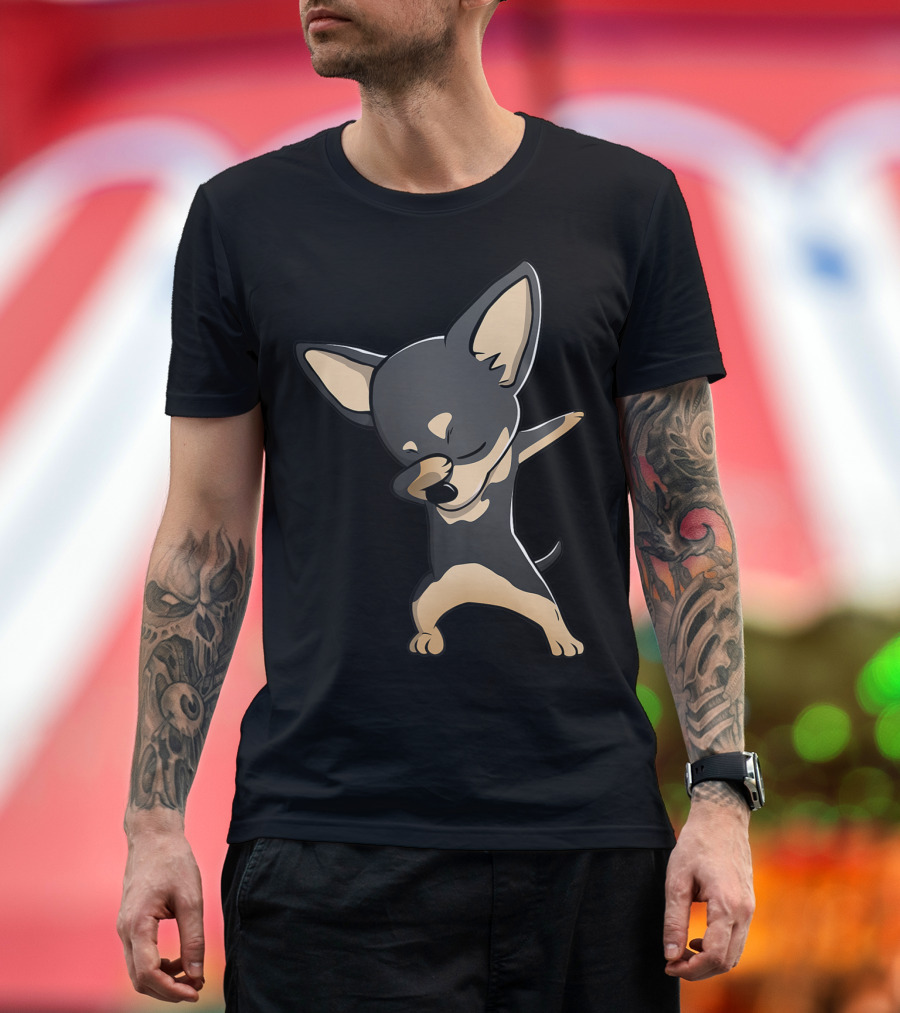Dabbing Black Chihuahua Dab Dance Funny Dog Cartoon T-Shirt