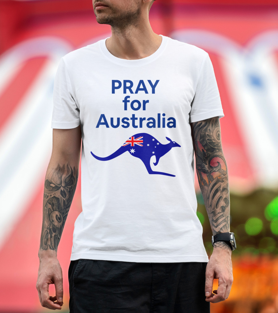 PRAY for Australia Kangaroo with Flag T-Shirt