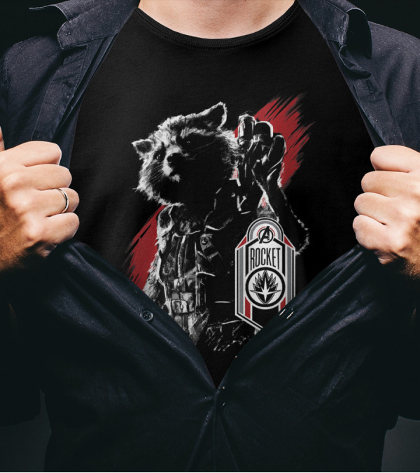 Marvel Avengers Endgame Rocket Raccoon Logo Badge T-Shirt