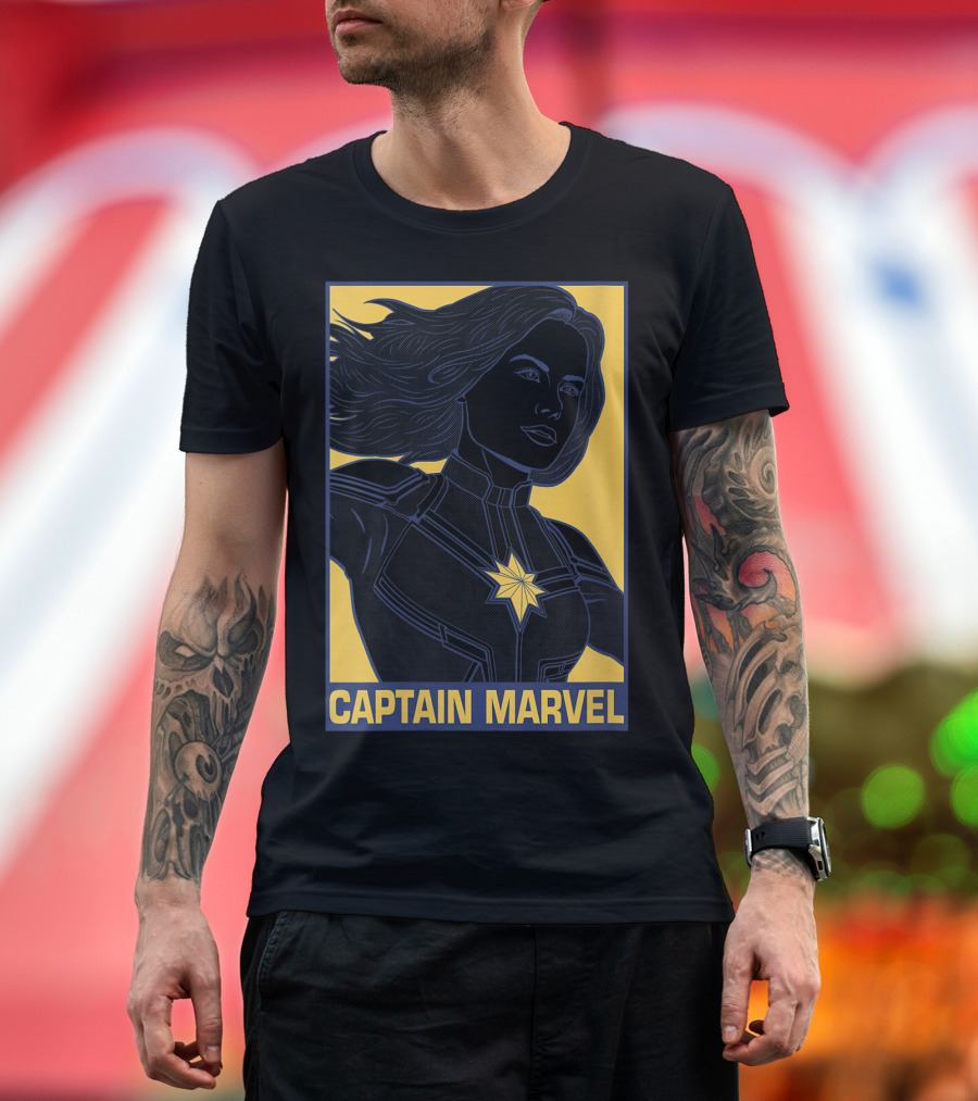 Avengers Endgame Captain Marvel Pop Art Yellow and Blue T-Shirt