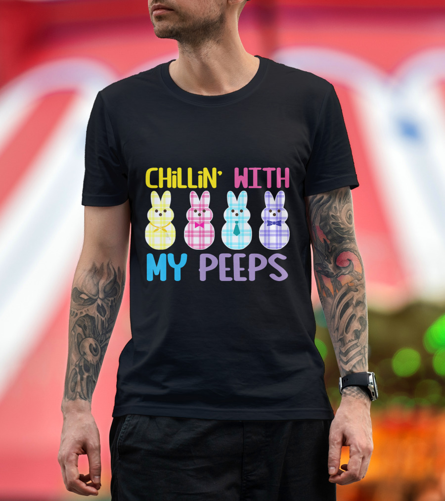 Chillin' With My Peeps Easter Plaid Bunny Friends T-Shirt