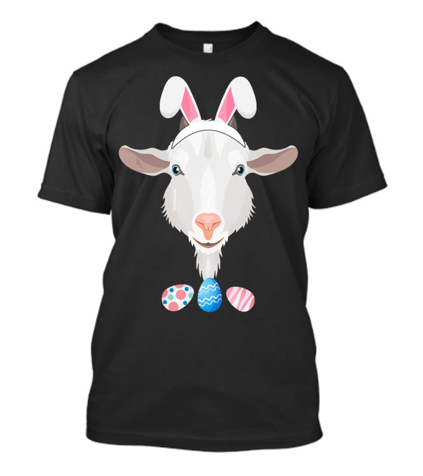 Funny Easter Goat With Bunny Ears And Colorful Eggs T-Shirt