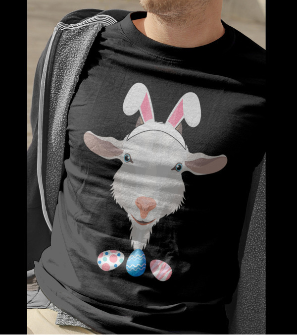 Funny Easter Goat With Bunny Ears And Colorful Eggs T-Shirt