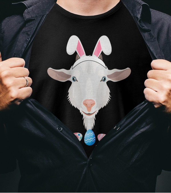 Funny Easter Goat With Bunny Ears And Colorful Eggs T-Shirt