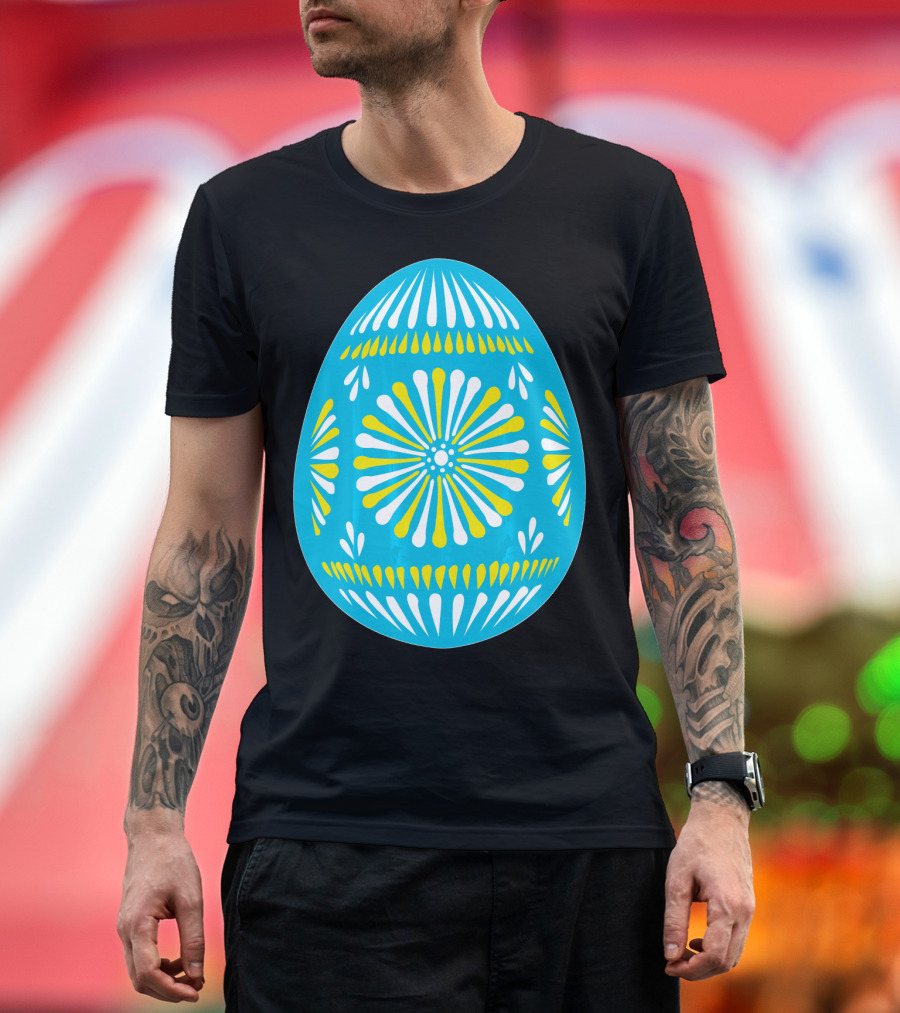 Pysanky Egg with Blue and Yellow Floral Patterns for Easter Egg Hunting T-Shirt