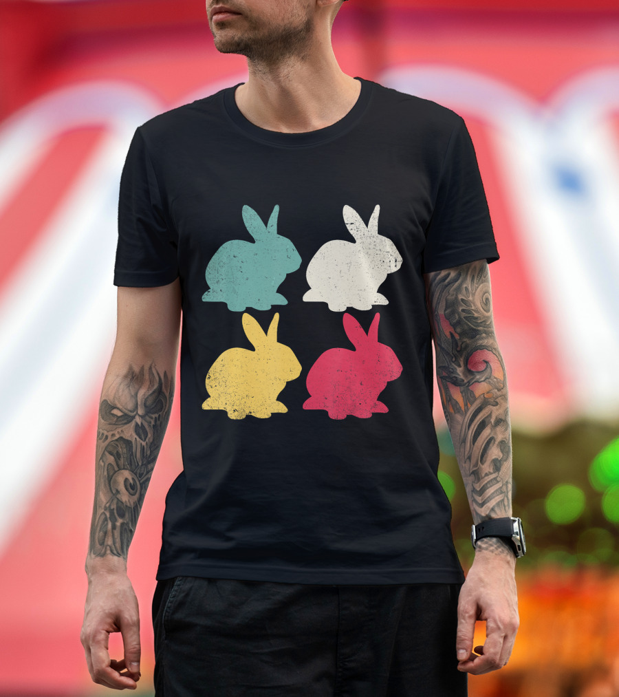 Retro Colorful Easter Bunny Rabbit Quartet T-Shirt