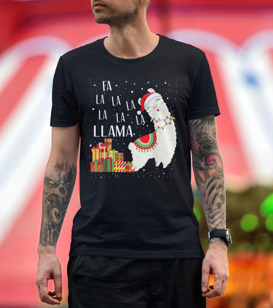 Fa La La Llama Christmas Alpaca Lover Santa Hat Gifts T-Shirt