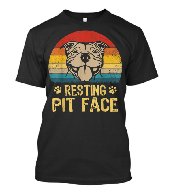 Resting Pit Face Retro Pitbull Dog With Stripes T-Shirt