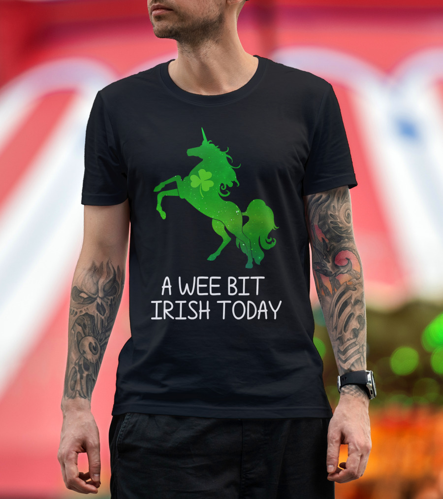 A Wee Bit Irish Today Green Unicorn with Shamrock T-Shirt