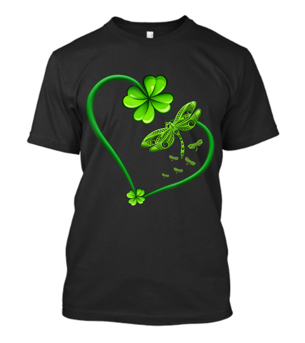 Dragonfly Heart Irish Shamrock Clover T-Shirt