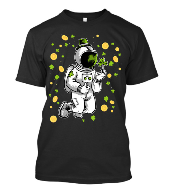 St. Patrick's Day Astronaut With Shamrock And Floating Coins T-Shirt