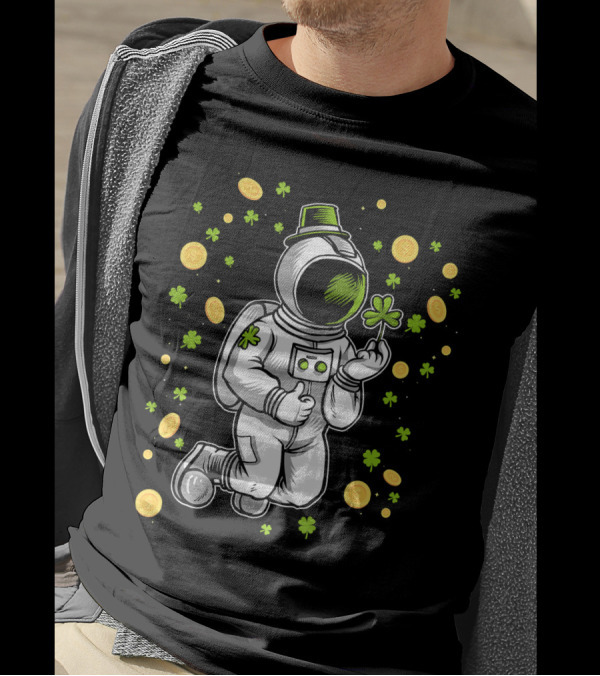 St. Patrick's Day Astronaut With Shamrock And Floating Coins T-Shirt