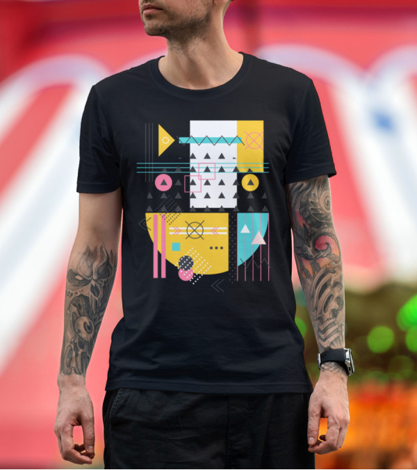 Premium T-Shirt: Geometric Art Deco Abstract Shapes and Patterns Composition T-Shirt Geometric Art Deco Abstract Shapes and Patterns Composition T-Shirt