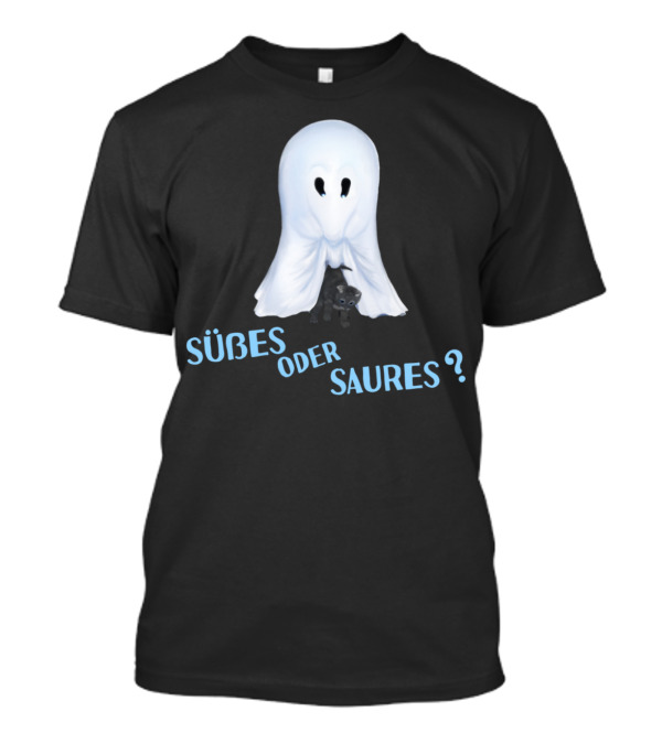 Ghost And Cat Süßes Oder Saures Halloween Themes T-Shirt