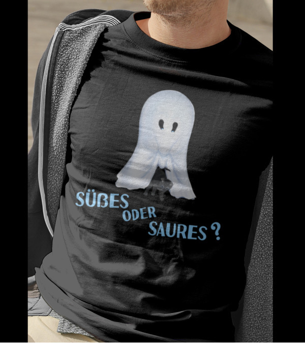 Ghost And Cat Süßes Oder Saures Halloween Themes T-Shirt