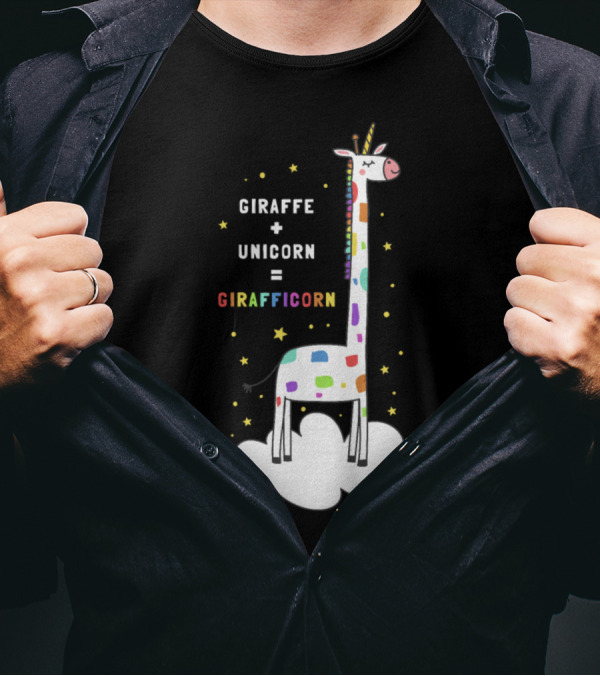 Giraffe + Unicorn = Girafficorn Rainbow Dotted Fantasy Starry Night T-Shirt