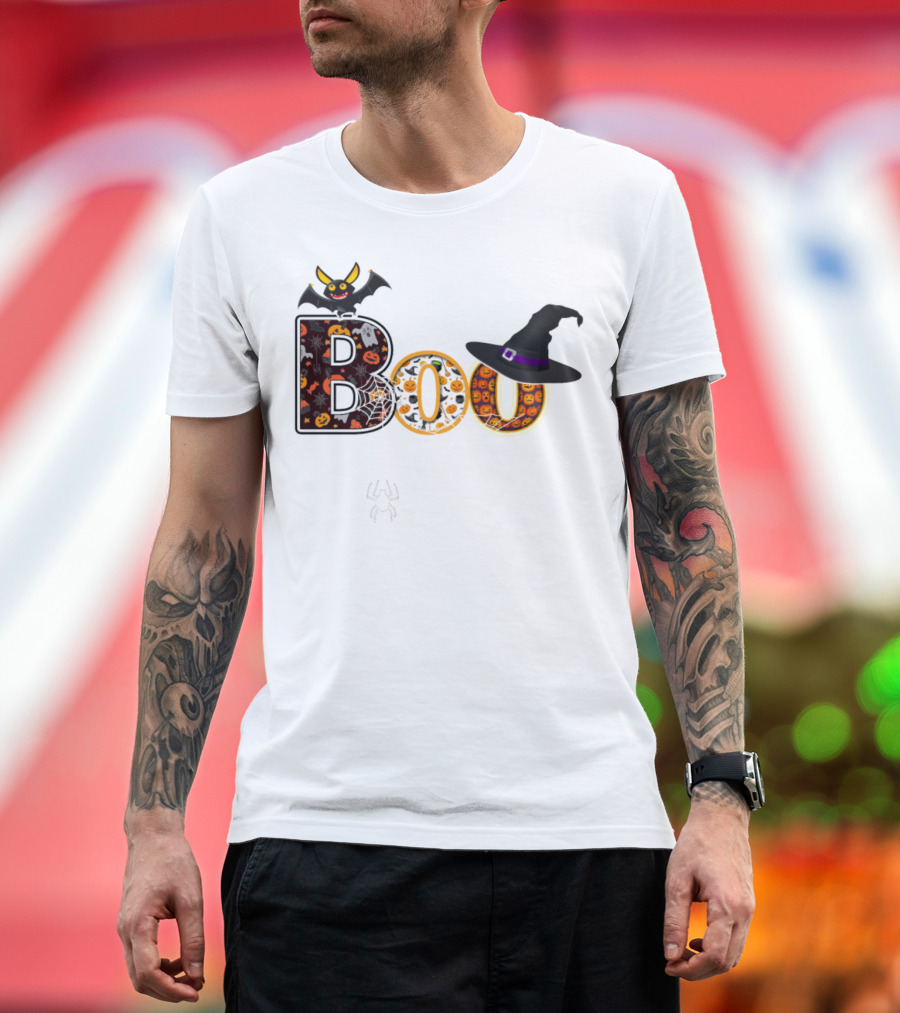 Boo Spider Web Bat Witch Hat Halloween T-Shirt
