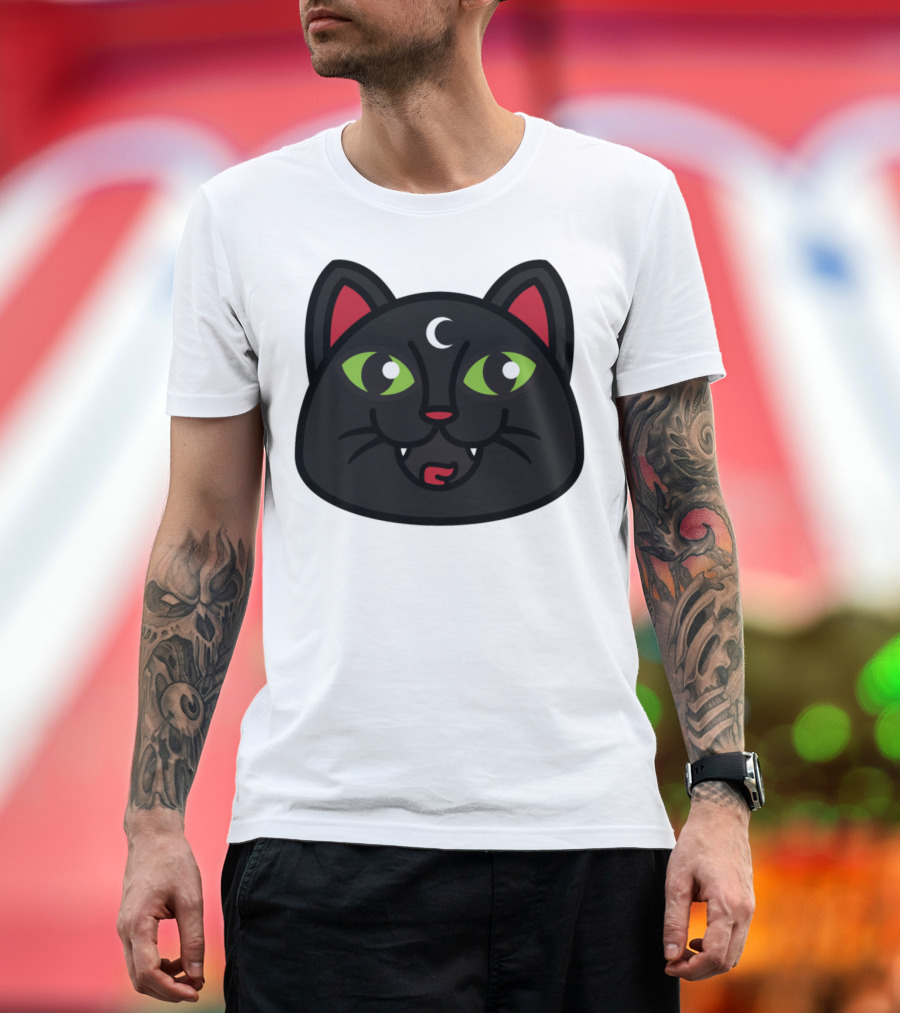 Halloween Cat Moon Eyes Fangs T-Shirt