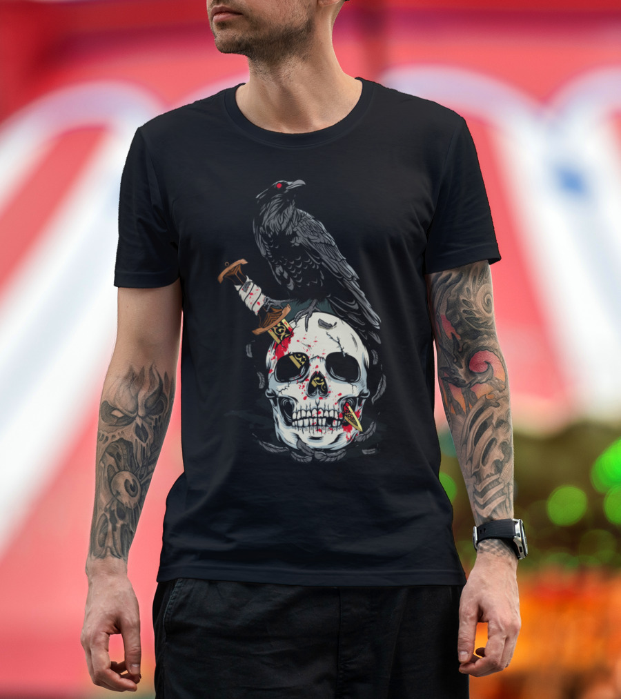Halloween Rave Skull Raven Swort Deadhead T-Shirt