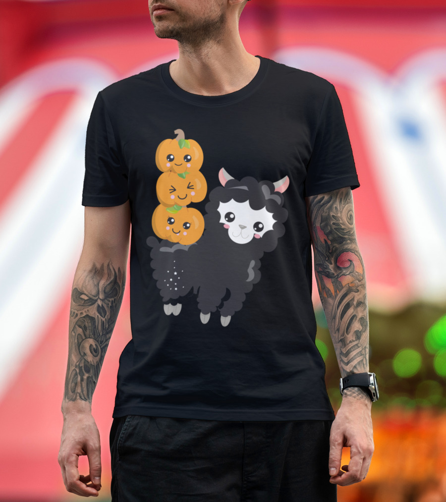 Halloween Sheep Black Sheep With Pumpkins Cute Stacked Emojis T-Shirt