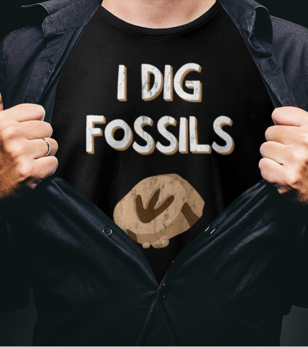 I Dig Fossils Ammonite Geology Geologist Rock Dinosaur Digging Paleontology T-Shirt