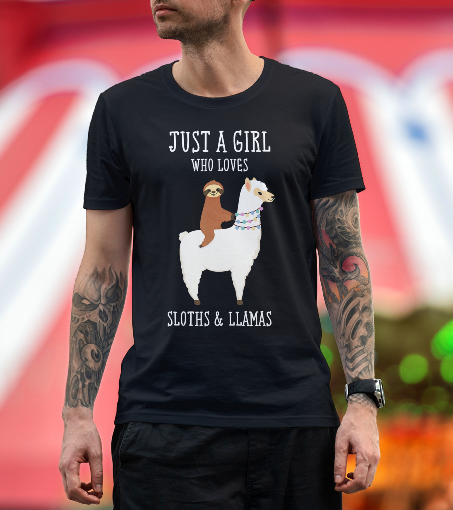Just A Girl Who Loves Sloths And Llamas Riding Together T-Shirt