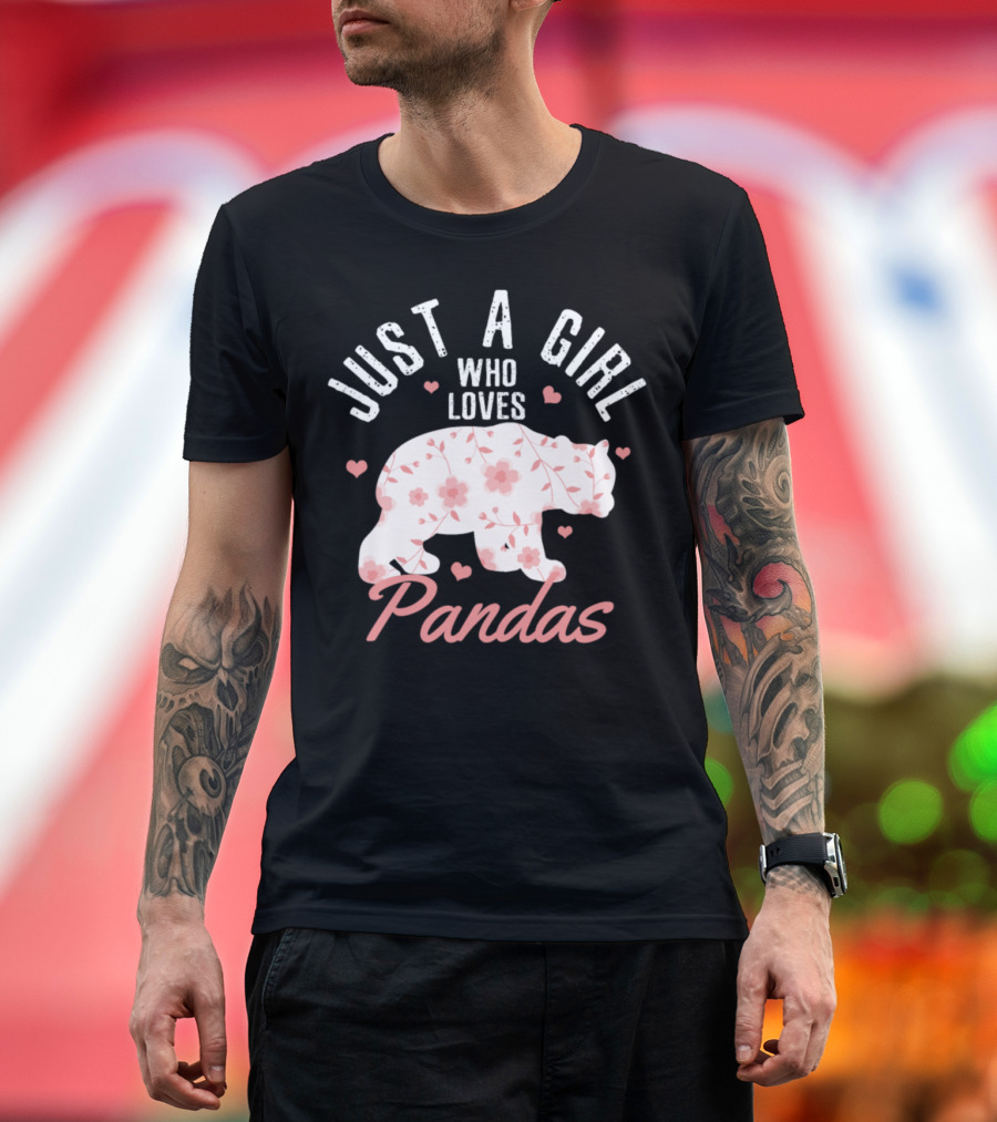 Just A Girl Who Loves Pandas Floral Heart Motif T-Shirt