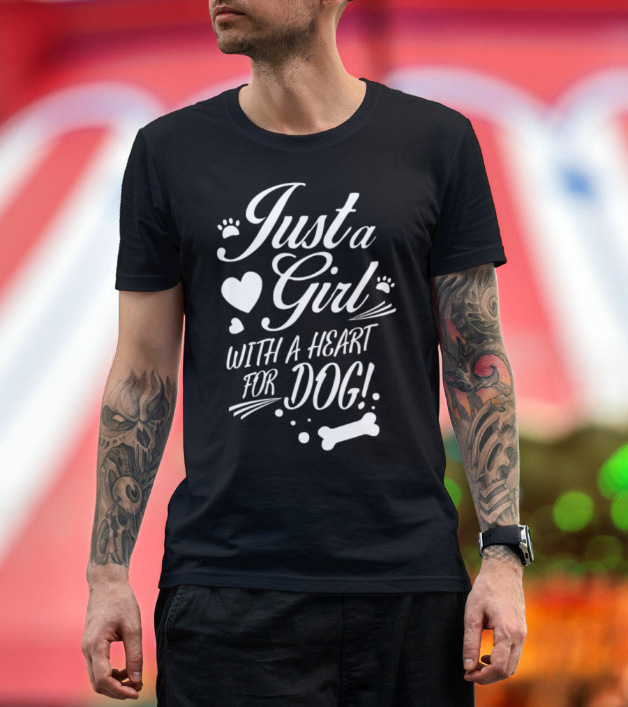 Just a Girl With a Heart for Dog with Paw Prints and Bone T-Shirt