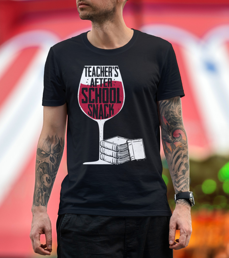 Teacher's After School Snack Wine Glass with Books T-Shirt
