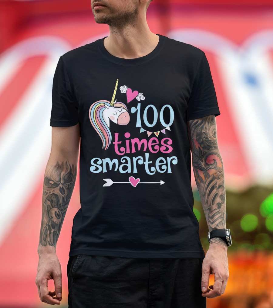100 Days of School 100 Times Smarter Unicorn Arrow Heart T-Shirt