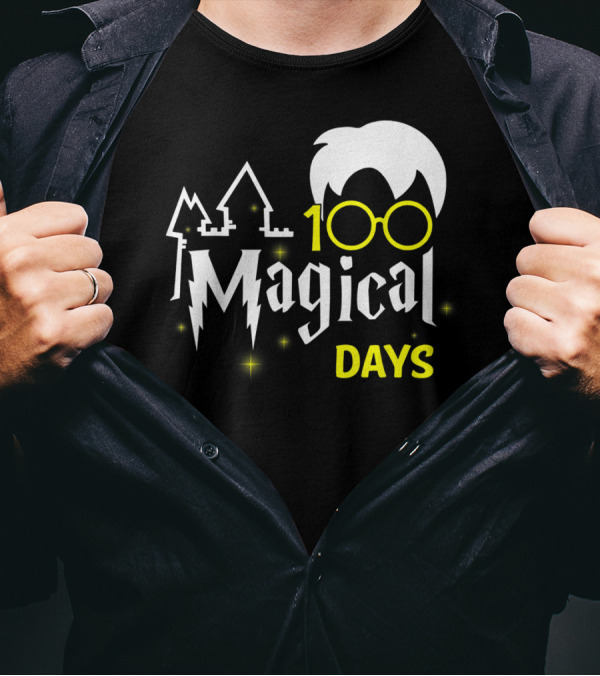 100 Magical Days Wizard Glasses And Castle 100th Days Of School T-Shirt