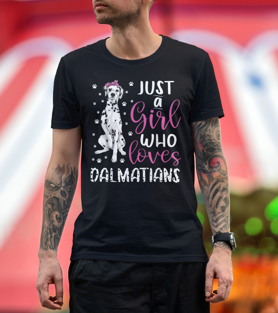 Just a Girl Who Loves Dalmatians with Dalmatian and Pink Bow T-Shirt