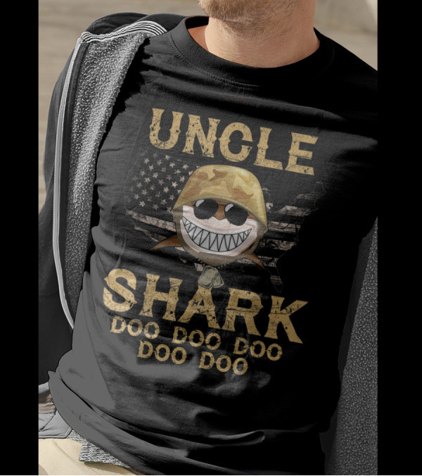 Uncle Shark Doo Doo Doo Doo Camouflage Army Veteran T-Shirt