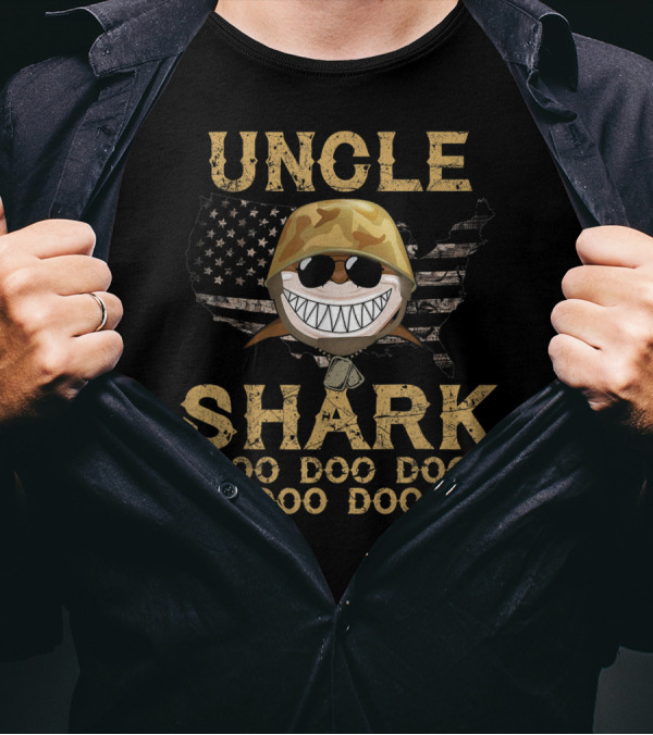 Uncle Shark Doo Doo Doo Doo Camouflage Army Veteran T-Shirt