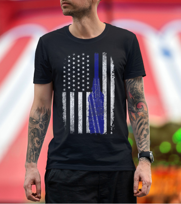 Premium T-Shirt: Thin Blue Line US Flag Navy Veteran Naval Ship T-Shirt Thin Blue Line US Flag Navy Veteran Naval Ship T-Shirt