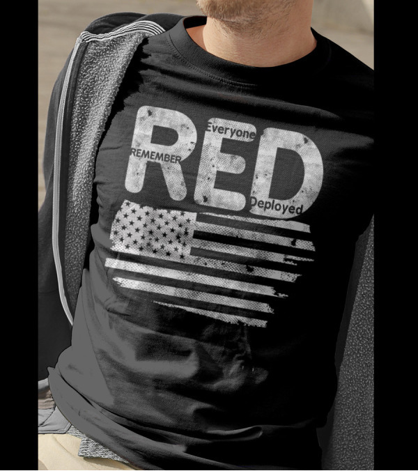 Us Flag RED Remember Everyone Deployed Veteran T-Shirt