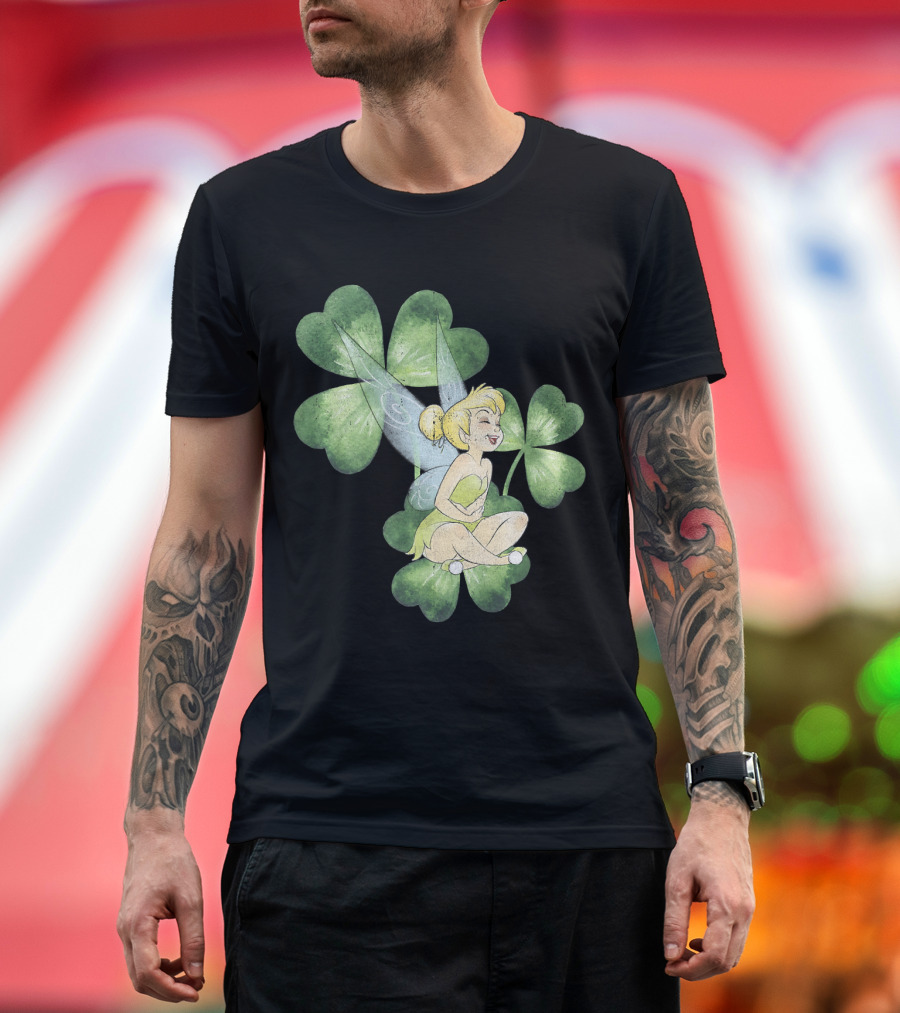 Disney Peter Pan Tinker Bell Sitting on Clover Leaves T-Shirt