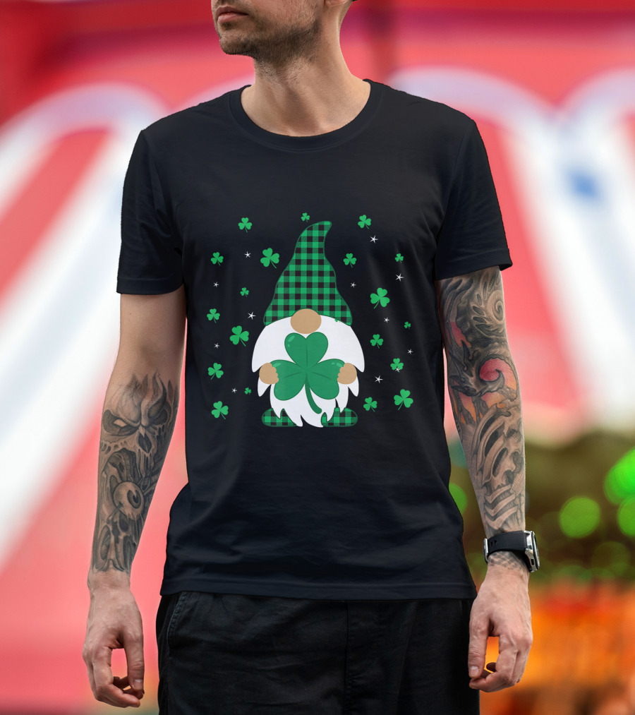 Irish Gnome Leprechaun Green Plaid Shamrock Luck St. Patrick's Day T-Shirt