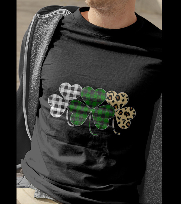 Irish Shamrocks Buffalo Plaid Leopard Print T-Shirt
