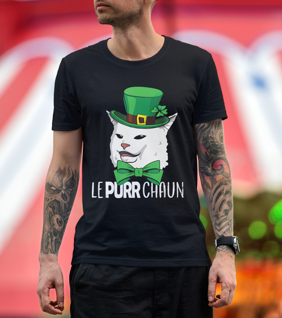 Lepurrchaun Cat with Shamrock Hat and Bowtie T-Shirt