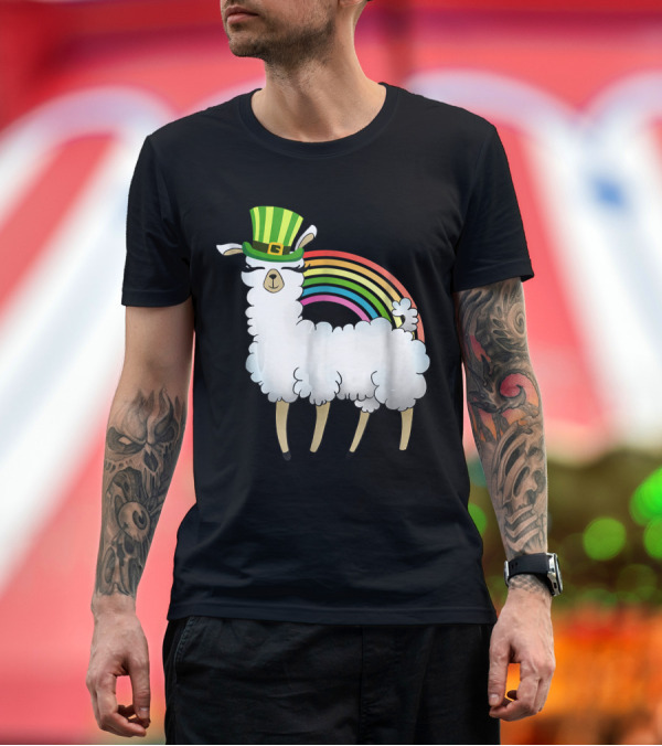 Premium T-Shirt: Llama St Patricks Day Rainbow Leprechaun Hat Cute Festive Iconic T-Shirt Llama St Patricks Day Rainbow Leprechaun Hat Cute Festive Iconic T-Shirt