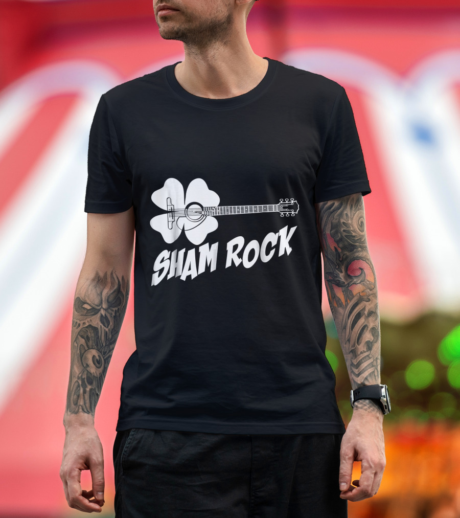 Sham Rock Funny St Patricks Day With Shamrock Guitar T-Shirt