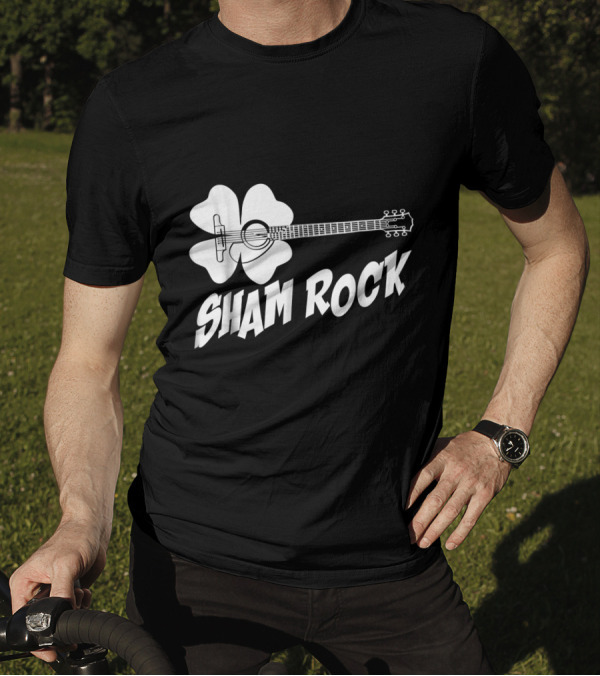 Sham Rock Funny St Patricks Day With Shamrock Guitar T-Shirt
